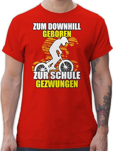 T-Shirt Herren - Fahrrad Bekleidung Radsport - Zum Downhill geboren zur Schule gezwungen - 4XL - Rot - Radsport-Bekleidung Radfahren Shirts männer Cycling Shirt Men Bike therren-Shirt fahrradoutfit