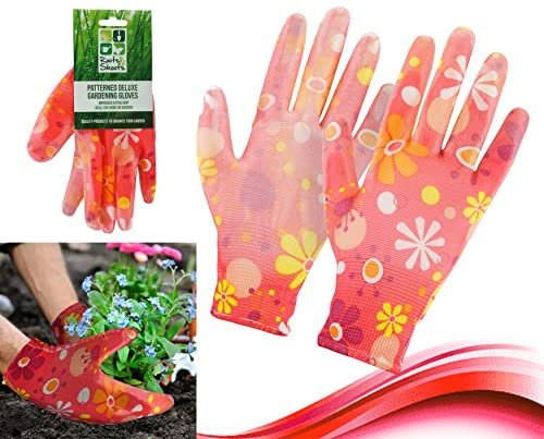 HOVUK Gardening Gloves for Women 23cm - 1 Pair Ladies Garden Work Gloves, Non-Slip Breathable Yard Work Glove Light Floral Working Gloves for Farm, Pruning, Outdoor
