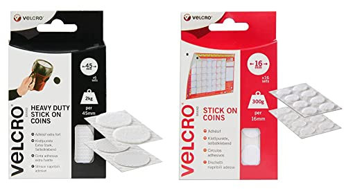 VELCRO® | Heavy Duty Stick On Coins | Industrial Strength Hook & Loop Self Adhesive Sticky Coins & Brand Stick On Coins Double Sided Hook & Loop Self Adhesive Sticky Coins