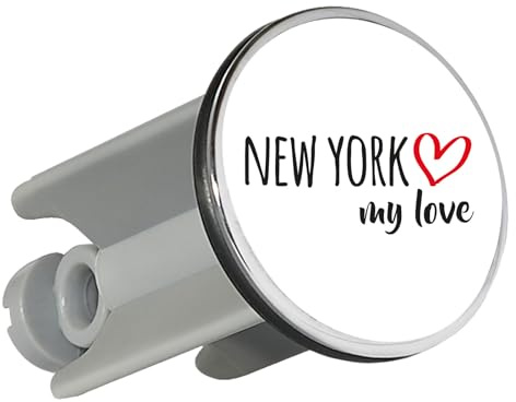 Huuraa Waschbeckenstöpsel New York My Love Geschenk | Universal Stopfen 4cm höhenverstellbar Abflussstopfen Geschenkidee Stöpsel mit Motiv für das Waschbecken