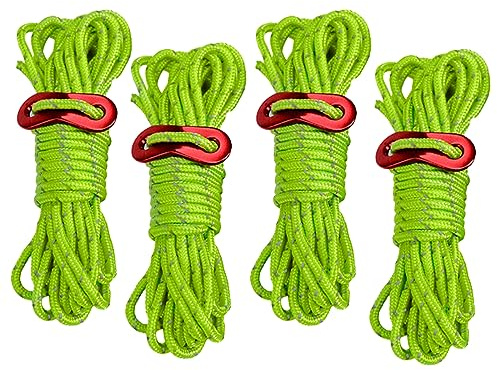 SJBAUTYO 4pcs Reflektierend Abspannseile mit Aluminum Seilspanner, 4 M Zeltschnur mit Abspannschnalle, Φ 4mm Nylonschnur Spannschnur Camping Schnur Sturmband für Zelt Sonnensegel Wäscheleine