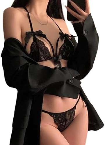 Satohom Femmes 2 pièces avec Soutien-Gorge et Culotte en Dentelle Ouverture Frontale Ajustable Bra et Culotte en Dentelle Ensemble de Lingerie
