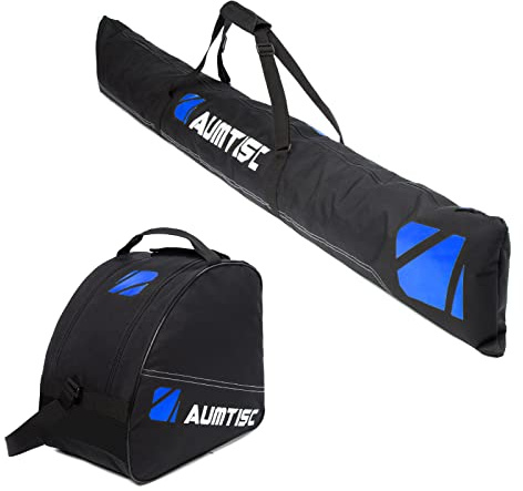 AUMTISC Ski and Boot Bag Combo for Air Travel Flying, Padded Snow Ski Bags Two-Piece, Ski Boot Travel Bag Fit Skis Up to 200cm and Boots Up to Size 13 for Men Women (Extra Padded, Blue)
