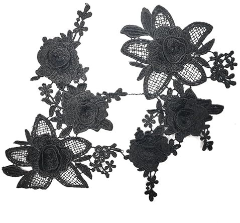2 Stück Stickerei Spitzen Blumen Patches,Rosen Applikationen Patch Zum Aufbügeln Gestickte Aufnäher Applikation Stickerei Spitze Applikation Nähen Blume für DIY-Dekoration DIY Hut Kleid-Schwarz