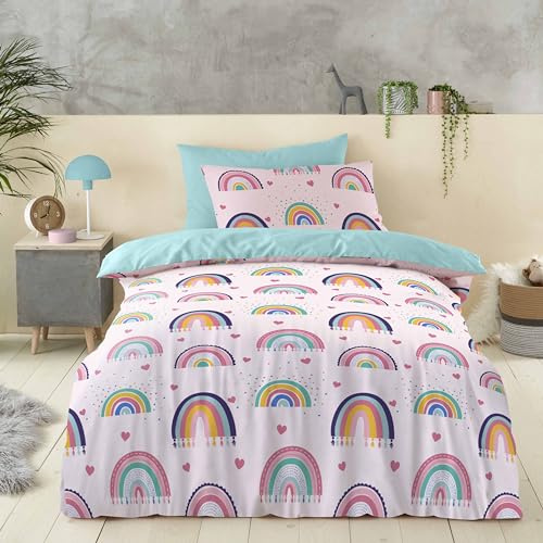 Style Spot New Kids Microfiber Duvet Cover Set for Boys Girls Childrens Adventure and Comfortable Quilted Soft Set with Pillow Case for Bedroom Décor (Rainbow, Small)