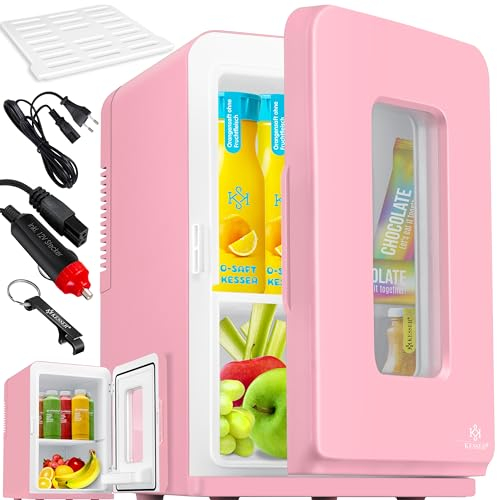 KESSER® 2in1 Mini Kühlschrank Kühlbox 15 Liter Kühl und Heizfunktion Tragbarer AC DC 220-240V/12V Steckdose und Zigarettenanzünder Warmhaltebox Mini-Thermobox Auto Büros Zimmer Camping Garten Rosa