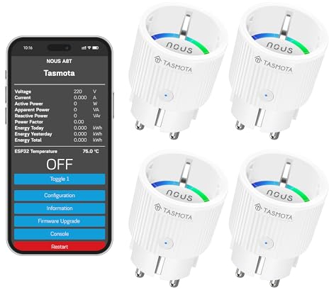 Tasmota Steckdose NOUS A8T, Kleinste Wlan ESP32 smart plug, 10A mini wifi steckdosen mit stromverbrauch stromzähler, zeitschaltuhr, Kompatibel mit Matter, Alexa, Google Home Assistant, MQTT, 2.4G