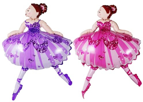 XXL Ballerina Folienballons, 2 Stück Ballett Ballons, Rosa und Lila Ballett Prinzessin Luftballons, Ballerina Dekoration für Mädchen Geburtstagsparty, Babyparty, Hochzeit, Taufe