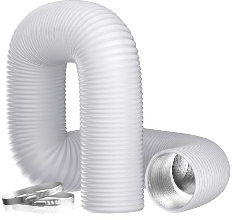 Hon&Guan 100 mm Aluminium PVC Flexible Air Ducting 2.5m 4 Inch Ventilation Vent Hose Pipe for Tumble Dryer, Extractor Fan, Cooker Hood (ø100mm*2.5m, White)