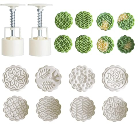 Asudaro Circular Pattern Mooncake Mould,Baking 50g Mooncake Mould,Maker Cookie Stamps Pastry Tool Mooncake Mold Set 8PCS