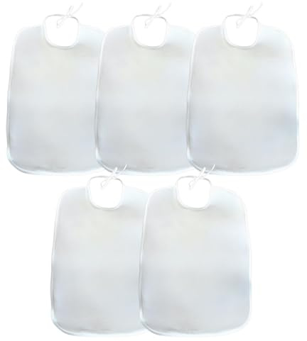 Easy Dort Lot de 5 Bavoirs Imperméables, 30x40 cm, 100% Éponge de Coton - Fermeture à boucle, Blanc Uni