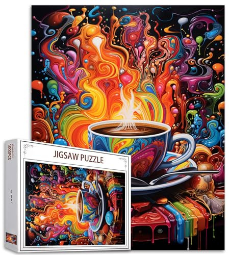 Cup of Coffee Jigsaw Puzzle 1000 Pieces Puzzles for Adults, Graffitic Breakfast Coffee Angel Jigsaw Puzzles for Challenging Family Activity Games DIY Puzzle for Home Wall Decor Gifts - 20 x 27 Inches
