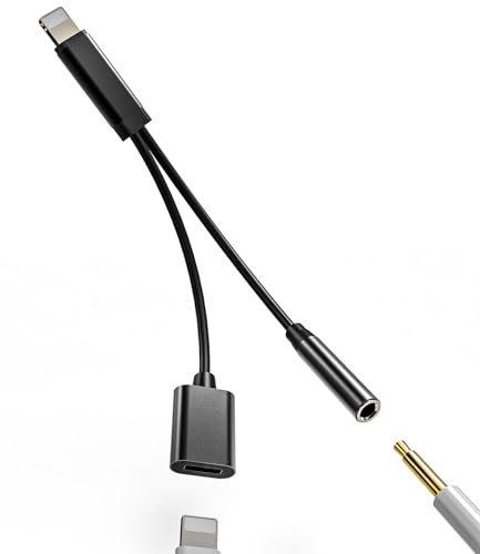 Adattatore Lightning a Jack 3,5mm Cuffie Cavo Aux (2in1)per Apple iPad per iPhone Sdoppiatore Ricarica Audio Caricatore Accessori Headphone Cavetto Spinotto Splitter Prolunga Auricolari Dongle ip-HJFX