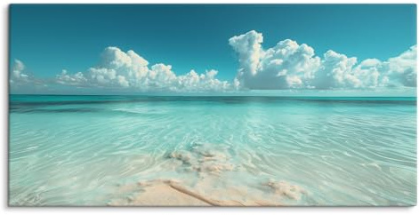 Paul Sinus Wandbild auf Leinwand in 120x60cm Strand Meer Türkis Wolken Himmel Natur Leinwand