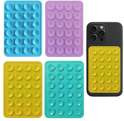 iLamvie ventosa per telefono 4-pack adatte a tutti i modelli di telefono, porta telefono antiscivolo per selfie e video, hands-free, durevole e facile da usare(Verde, giallo, rosa, blu)
