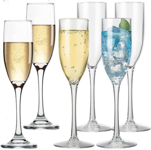 FOOLS ALIBAI Confezione da 6 flute da champagne in plastica, infrangibili, da 141,7 g, infrangibili, riutilizzabili, infrangibili, per eventi, matrimoni, feste