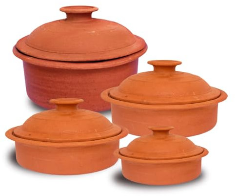 Clay Pot for Cooking & Serving with Lid, Handmade Gas Burn Curry & Biryani Pot for Home Table Decor, Reusable Hotel Kitchen Pot (Pot with Normal Lid)