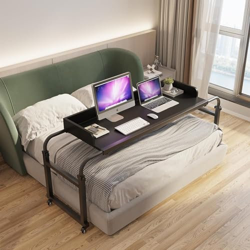 YHKJLYH Überbetttisch mit 4 Rollen, Betttische, verstellbar, 115–210 cm, Computertisch, Steharbeitsplatz, Essenstablett, Schreibtisch, rollbarer medizinischer Tisch für Einzel-/Doppel-/Queensize-/Ki