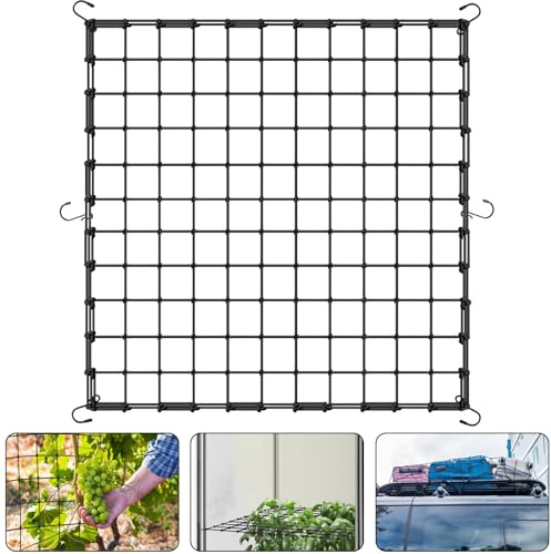 Mino Plus Red de Tienda de Cultivo,Red elástica de Enrejado,de Malla elástica para Plantas con Ganchos,Red de Soporte de Plantas para Verduras,Malla elástica Negra para Soporte de jardín (150x150cm)