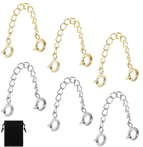 Safety Chain for Bracelet 6PCS,Bracelet Safety Chain for Fine Jewelry Protection,Silver Safety Chain for Bracelet Anti-Tangle Lock,Sterling Silver Safety Chain for Bracelet DIY Craft Accessories