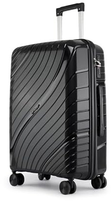 Fly Kite Luggage 24 Inch Medium Suitcase 100% Polypropylene Hard Shell with Aluminium Trolley Handle, Real TSA 3 Digit Secure Lock 360° Smooth Wheels Lightweight Suitcase|Black