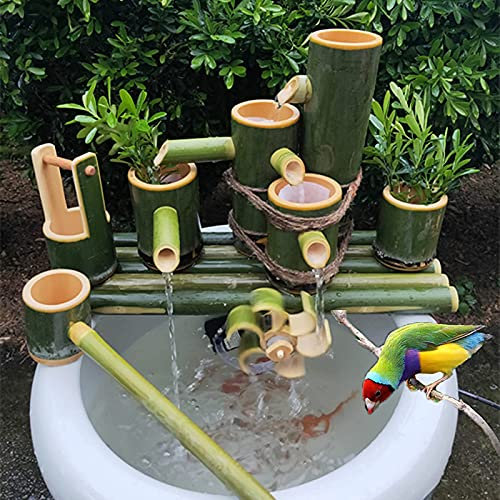HUIBBGO Bambus-Brunnen-Dekor, Garten-Wasserspiel, Wasserspeier mit Wasserpumpe, Bambuslöffel, Wasserrad, Kleiner Eimer, Gartendekoration, Wasserfall