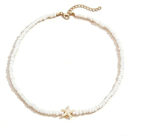 YEAMLTE Collar Conchas Mujer, Ajustable Shell, Collar Bohemio, Sencillo de Conchas, Natural con Colgante Estrella de Mar Ajustable, Collares Mujer, para la Playa Fiesta de Verano (1 PCS)