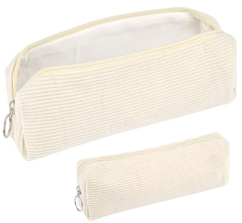 Federmäppchen Cord-Stoff, Mäppchen Aesthetic, Praktisches Federmappe Stiftemappe, Modische Federmäppchen Beige für Jungen und Mädchen,Portable Schulmäppchen Pencil Case für Teenager Schule,Büro(Weiß)