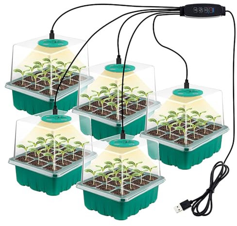 6-Pack Seed Starter Tray Kit with Grow Light, Adjustable Brightness & Timing Controller, Seedling Trays with Humidity Domes & Heightened Lids, Thicken Design, Ideal for Indoor Plant Growth