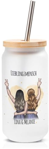 GRAVURZEILE Trinkbecher mit Deckel & Strohhalm - Beste Freundin mit Konfiguration - Umfangreich Anpassbar - Geburtstag Geschenk für Freundinnen - Satinierte Trinkgläser - Eiskaffee Gläser - 550 ml