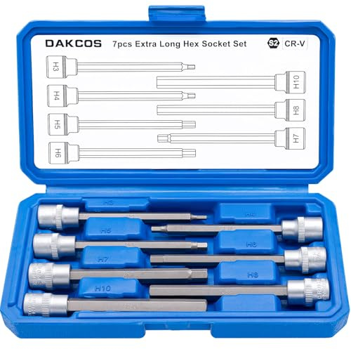 DAKCOS 3/8 7uds llaves hexagonales largas, H3, H4, H5, H6, H7, H8, H10 | Tuercas de CR-V, broca de S2