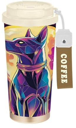 WDdZzyy Tarot Dog Tarot - Vaso de café al vacío de acero inoxidable de 500 ml para bebidas frías y calientes con tapa para la escuela, deportes, guardería, campamento y más, taza de café para llevar