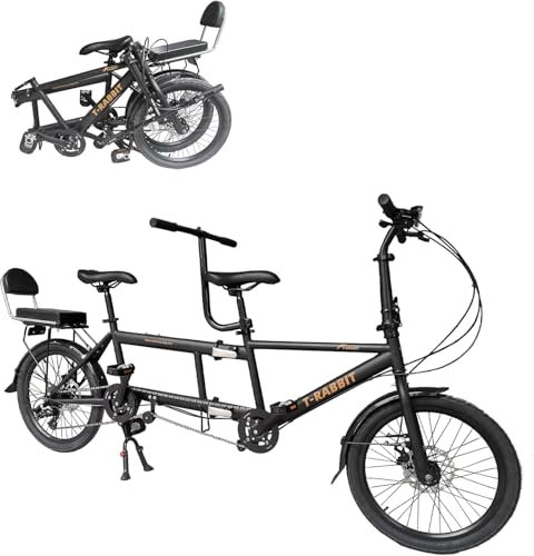 Tandemcykel För Cykling,klassisk Tandem Strandkryssare För Vuxen,20-tums Hjul City Tandem Hopfällbar Cykel, Tresitsig, 7-växlad Justerbar, Maximal Belastning 200 Kg, Black, One Size
