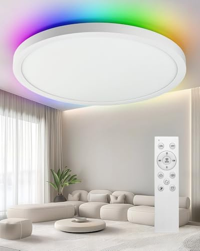 Trongle Lámpara de Techo LED 30cm con RGB, Clase A, 24W 2400LM, Control por App/Alexa/Google, Mando a Distancia, IP54, Certificaciones CE/FCC/RoHS, para Baño, Dormitorio, Sala de Estar