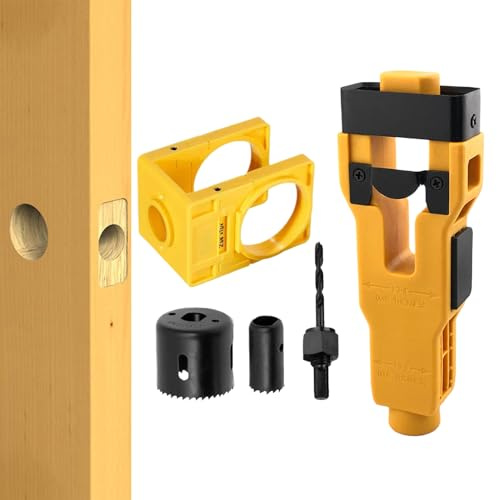 Door Lock Installation Kit - Professional Lock Drilling Kit, Door Lock Hole Cutter Set, Adjustable Template with Guide Plate, Smooth Bore Design, Quick Mount Jig for Entrance Doors, Compatible