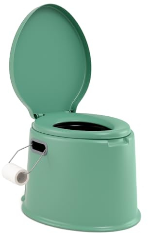 GYMAX 5L tragbare Toilette, Campingtoilette mit abnehmbarem Inneneimer & Papierhalter, Toilettenstuhl mit Deckel, bis 200 kg belastbar, Ideal für Camping, Wandern & Wohnmobil
