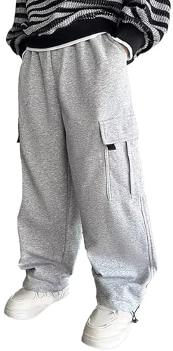 Pantalon de survêtement cargo en coton pour garçons, poches longues, pantalon de jogging ample à jambes larges, pantalon de jogging pour adolescents et enfants, coupe droite, ample, taille élastique