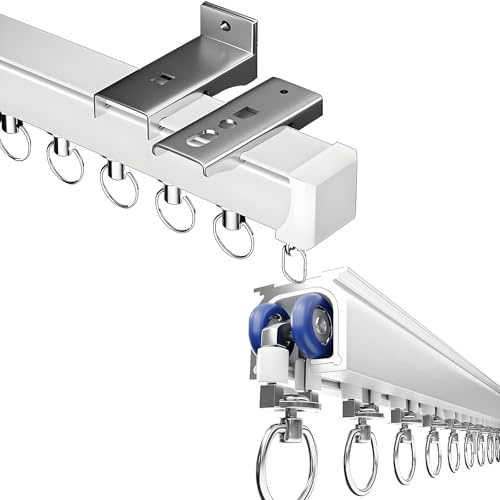Rail à Rideaux Robuste en Aluminium, Montage Mural ou au Plafond, Tringle à Rideau pour Cloison de Séparation, Salon, Chambre, 50/120/170/250/300/480/600 cm(2m(6.6ft))