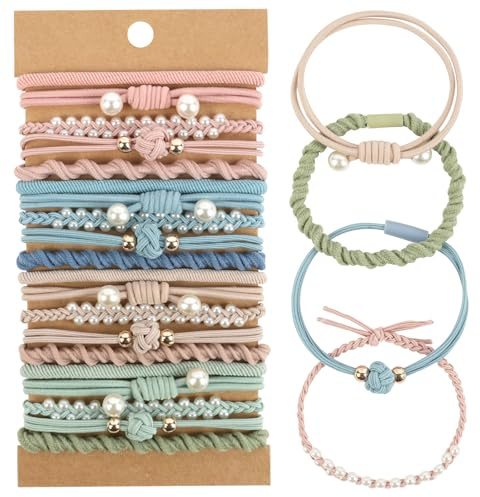 LOPHE 20 Pezzi Elastici per Capelli Boho Elastici per Capelli, Elastici per Capelli da Donna, Elastici con Perline Braccialetti Elastici per Donna e Bambina