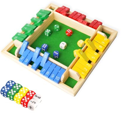 Shut The Box Dice Game 12 Inch Upgraded 2-4 Player Wooden Dice Game Math Addition Games Close The Box Family Wooden Dice Board Game for Kids Adults, Tabletop Version for Classroom, Home, Party or Bar