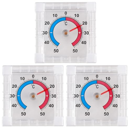 3 Pièces Thermomètres Autocollants pour Portes et Fenêtres, Thermomètre Extérieur Numérique, Plage de Température de -50 °C à 50 °C, Thermomètres de Fenêtre Analogiques Transparents pour Extérieur