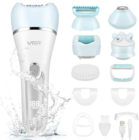 Depiladora 6 en 1 para mujeres, inalámbrica, afeitadora femenina y depiladora facial recargable, depiladora facial para mujeres,húmeda y seca con cepillo exfoliante, cepillo limpiador