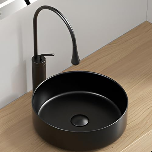 Lavandino rotondo in ceramica per bagno, compatto per piccoli lavabi, elegante lavello ad angolo, nero, 40 x 40 x 12 cm, ideale per uso guardaroba