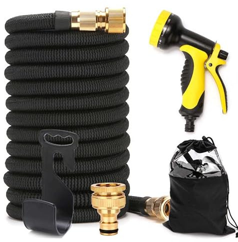 Manguera de jardín expandible de 75 a 300 pies, ligera, diseño con accesorios de latón macizo para un rendimiento óptimo de riego y lavado