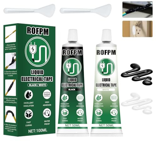 2 st flytande isoleringslim, svart + vit, vätskesilikonisoleringstejp, flytande isolerande gummi, vattentätt och snabbtorkande, lämpligt för alla typer av kablar och elektriska apparater