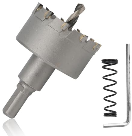 φ100 mm / 3,9 Zoll TCT Lochsäge, 1 Stück Hochleistungs-Pilotbohreröffner aus Hartmetall mit 1 Schraubenschlüssel und Feder für Metall, dicke Platten und Aluminiumlegierungen