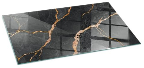 Funkenschutz Glasplatte 120x60 cm Funkenschutzplatte für Kamin Ofenglas Gehärtetem Glas Rechteckig Bodenplatte Kaminglas Funken- und Kratzfest Kaminplatte - Eleganter Marmor mit Adern
