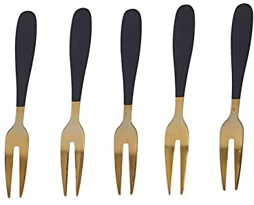Tissting Forchetta Frutta Acciaio Inox 5PCS - Forchettine Dessert per Frutta, Cena, Festa, Ristorante, Ideale per Adulti e Bambini (Confezione da 5 pezzi in oro nero)