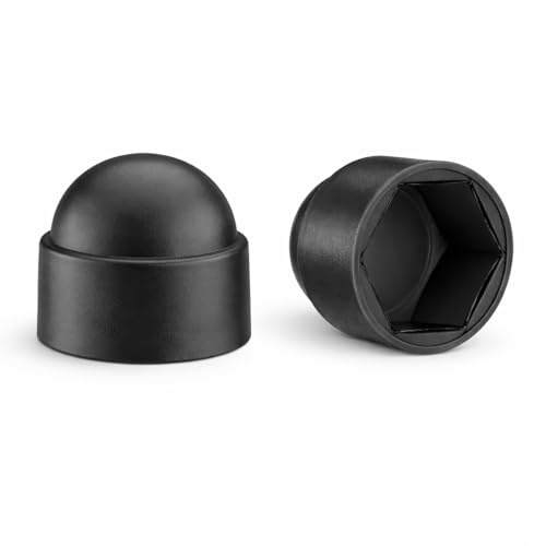 Sechskant Schutzkappen M4 (Schlüsselweite 7mm) - 10 Stück – Runde Abdeckkappen für Muttern & Sechskantschrauben – Schwarze Kunststoff Schutzkappen – Schraubenabdeckung (M4 (SW7) 10 Stück)