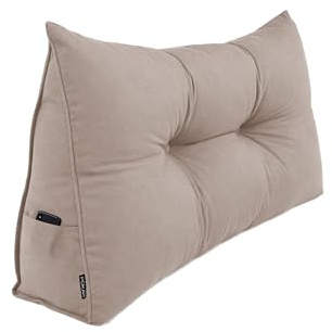 POKAR Cojín de Respaldo 100x50x20 cm | Almohada de Lectura para Cama y Sofá | Cojín en Cuña con Apoyo para Espalda | Cojín Lumbar con Bolsillos Laterales Prácticos | Certificado Öko Tex | Beige